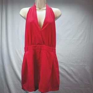 Ark & Co. Anthropologie Halter Top Shorts Coral Romper Large Belt Loop Waist